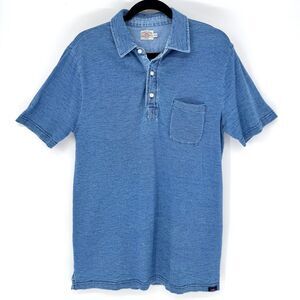 Faherty Polo Shirt Mens Medium Blue Indigo Dyed Cotton Casual Outdoors Logo